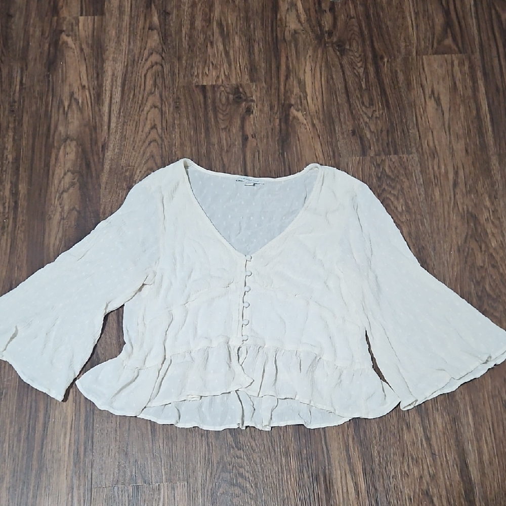 American Eagle Outfitters Off-White Button-Down Blouse, Size Large